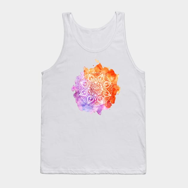 Sunset Watercolor Mandala Tank Top by aterkaderk